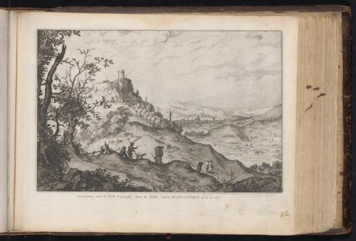 Mountain landscape with walkers and shepherds