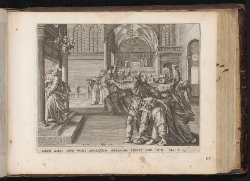 Jews in the temple throwing stones at Christ