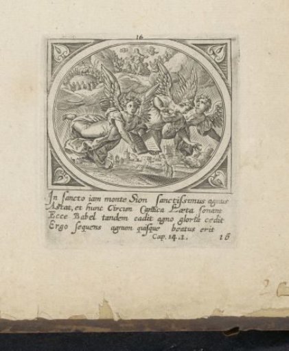 Adoration of the Lamb on Mount Zion and three proclaiming angels