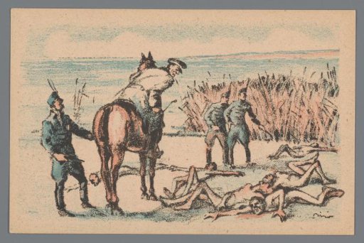 Miklós Horthy on horseback spits on murdered people