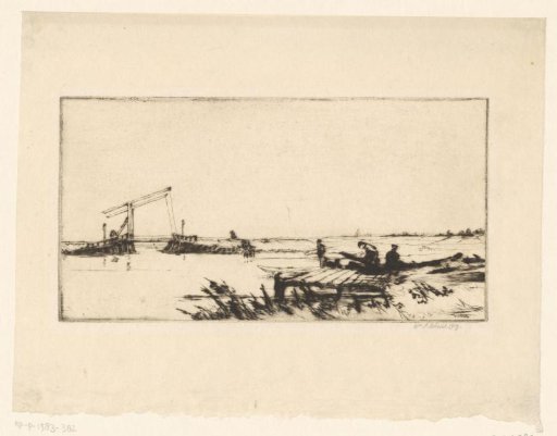 Polder landscape with a drawbridge