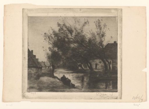 Village view with a ditch and boats