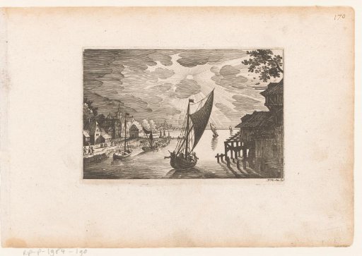 Seaport with setting sun