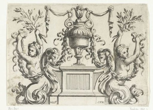 Two Sirens Beside a Pedestal with an Urn