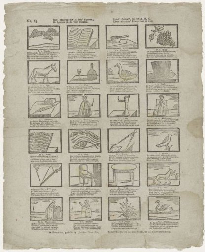 See, children! see in these figures, / the letters that govern the language. / Learn playing, thus the A, B, C. / Live well with these little prints