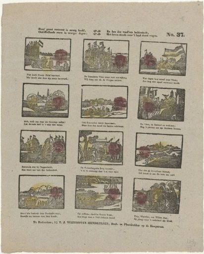 This print shows in many images, Old Holland's glory in earlier days; and how the heroism of our fathers, always dared to risk their lives for the country