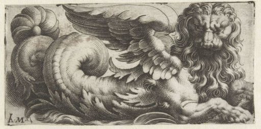 Winged sea-lion with flowing mane and a beard