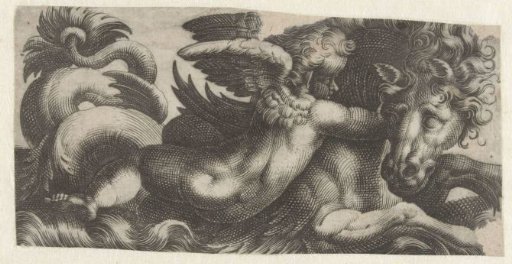 Sea-horse with a putto around its neck