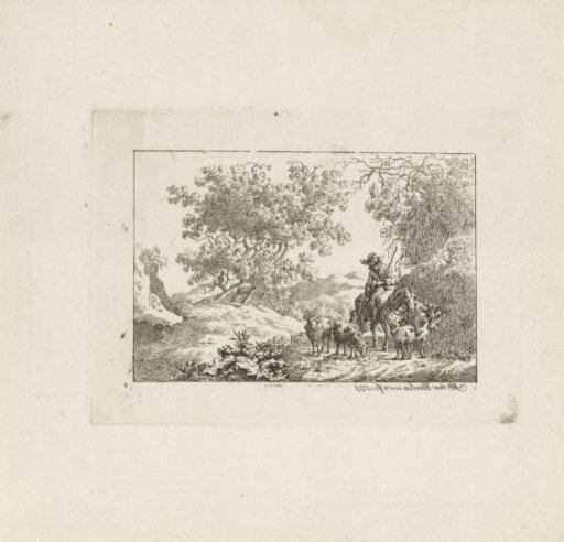 Shepherd on horseback with a flock