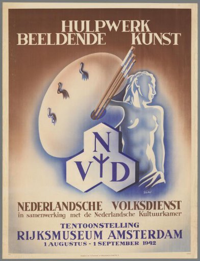 Support for the Visual Arts. Netherlands People's Service in cooperation with the Netherlands Cultural Chamber. Exhibition Rijksmuseum Amsterdam August 1 - September 1, 1942