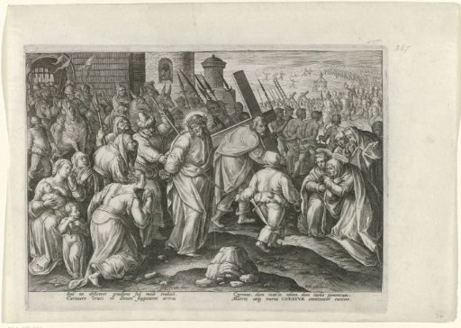 Simon of Cyrene helps Christ with the cross