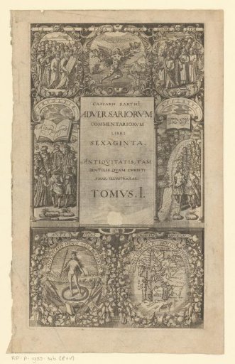 Title with seven surrounding cartouches