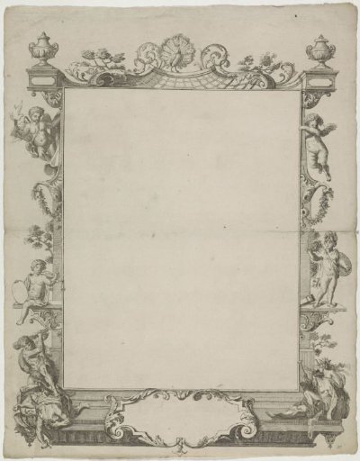 New Year's card with a peacock, putti and mythological figures