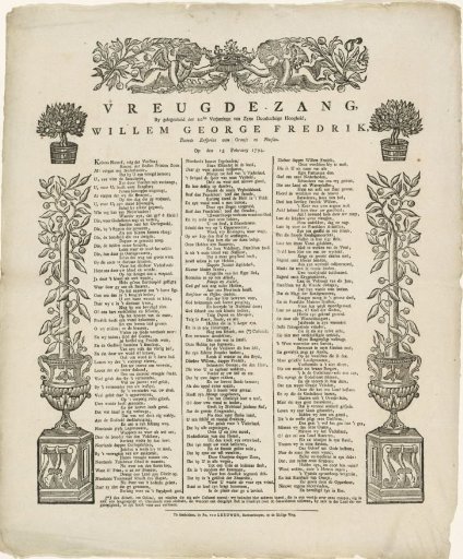 Song of joy on the twentieth birthday of Prince Willem George Frederik, 1794
