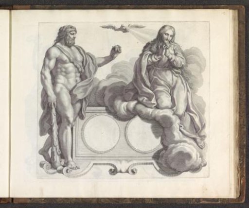 Blank medallion and the personifications of Courage and Holiness