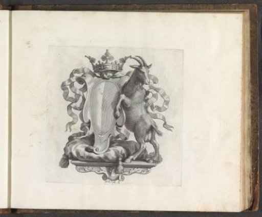 Crowned coat of arms with a goat