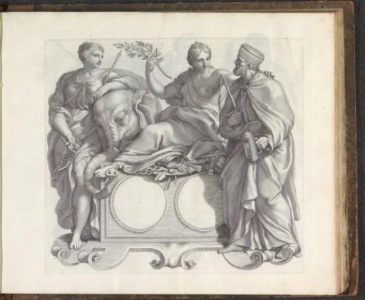 Blank Medallion and the Personifications of Temperance, Peace, and Diligence