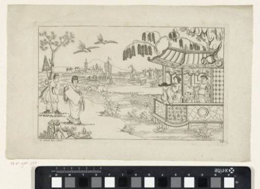 Chinese lady with a document in a landscape