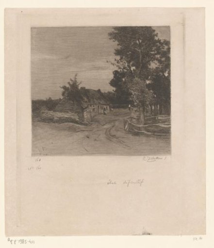 Farmhouse on a country road with trees