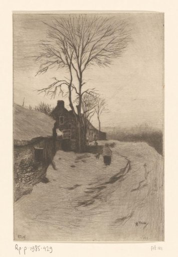 Farms along a road with bare trees