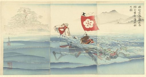 View of the Karasaki Pine Tree While Akechi Samanosuke Mitsuharu Swims Across the Lake