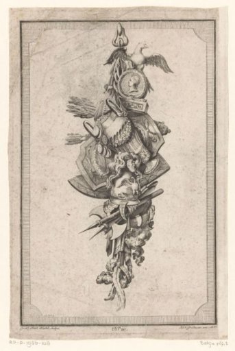 Trophy with eagle, vase and helmet