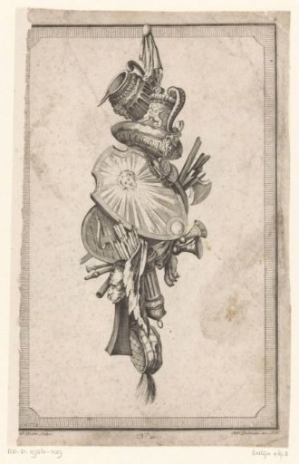 Trophy with vases and shield