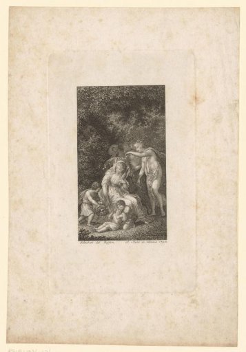 Three Graces adorning a woman with floral wreaths