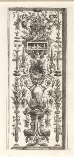 Ornament with swans, female satyrs, and putti