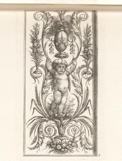 Ornament with a putto and arabesques