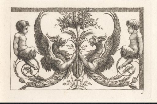 Ornament with young satyrs and dragons