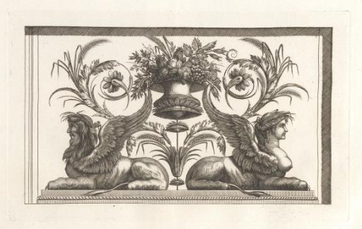 Ornament with sphinxes on either side of a vase