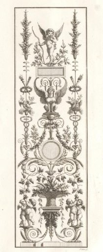 Ornament with a sphinx, Cupid, putti, and arabesques