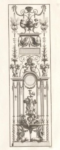 Ornament with putti, sphinxes, a mask, and swans