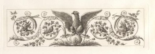 Ornament with an eagle and birds picking grapes from vines