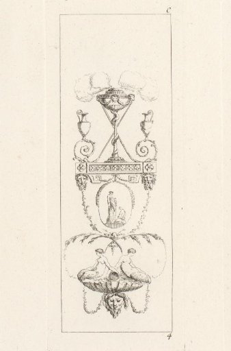 Ornament with smoking censer and two mermaids