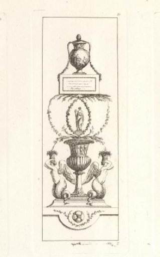 Ornament with vases and two winged mermaids