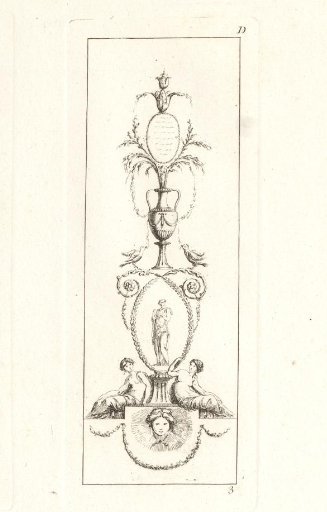 Ornament with vases and three female figures