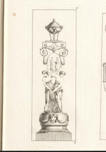 Ornament with female figures on a pedestal and a censer