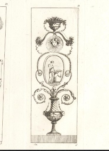 Ornament with a medallion with a female figure above a vase