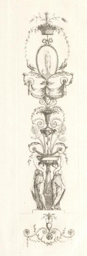Arabesque with female figures, a vase, a flower basket, and an incense burner