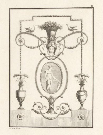 Ornament with a central medallion of a standing woman