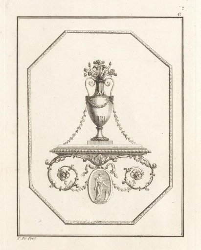 Ornament with a vase above a medallion with a female figure