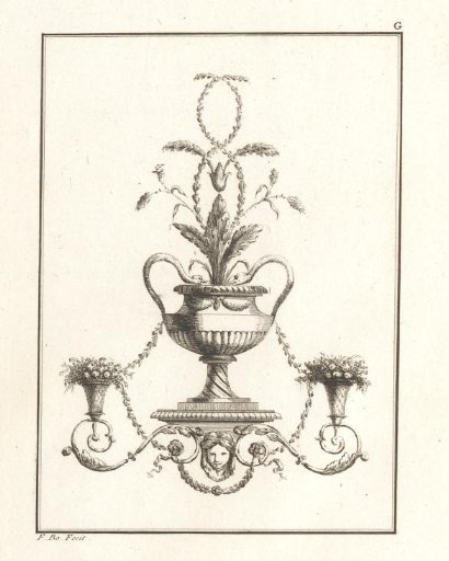 Ornament with a vase whose handles are snakes