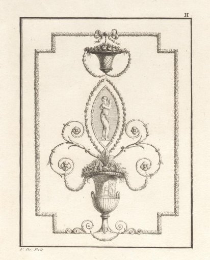 Ornament with a vase below a medallion featuring a female figure