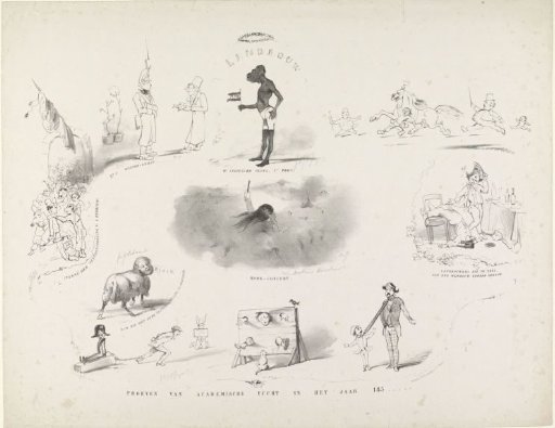 Spotprent uit Leidse studentenalmanak, 1850
