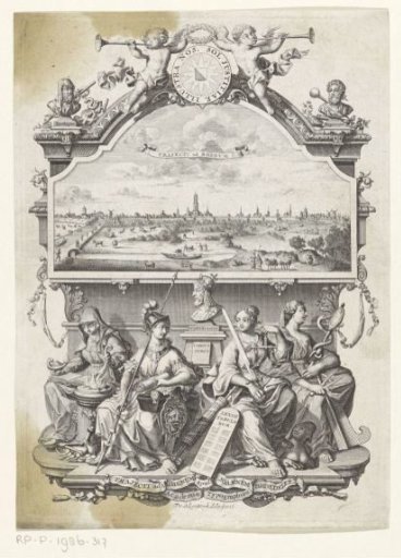 View of Utrecht and an allegory with Minerva and virtues