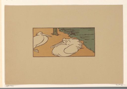 Two pelicans at the water's edge