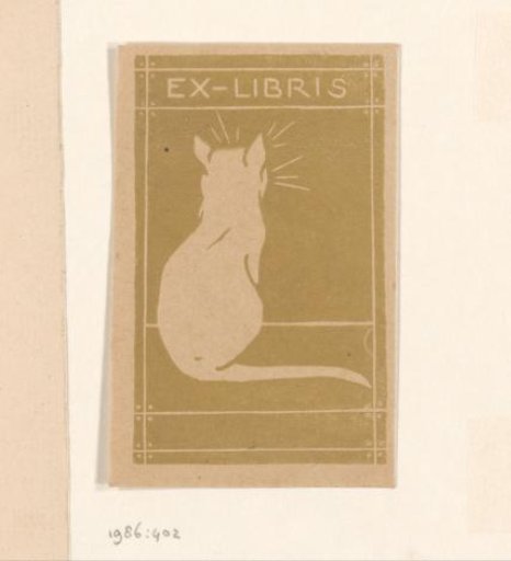 Ex libris with cat seen from behind