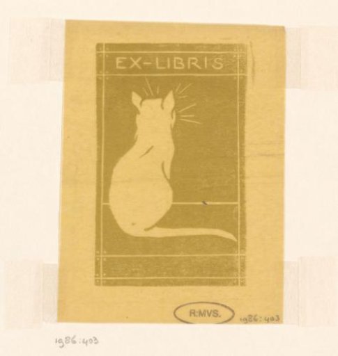 Ex libris with cat seen from behind